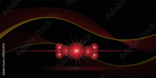 Lens flare sunlight light effect on transparent. Bokeh lights. Abstract blurred background. Abstract sun burst, digital flare, iridescent glare over black background.