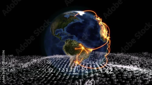 Vertical video: Showing globe emitting orange arcs from hotspots in space, visualizing numeric grid