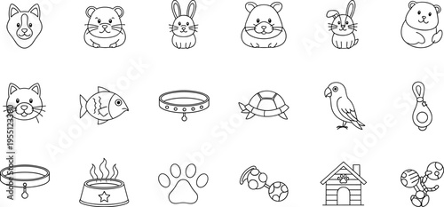 Collection of cute cartoon pet icons and symbols for animal lovers