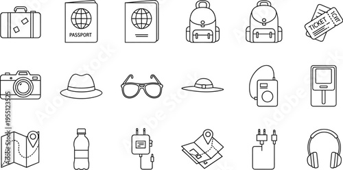 Collection of travel and vacation icons for planning your next adventure