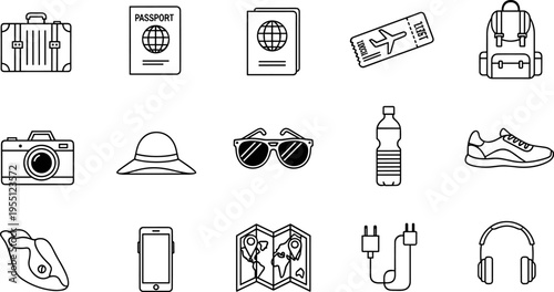 Collection of travel essentials and accessories for a journey