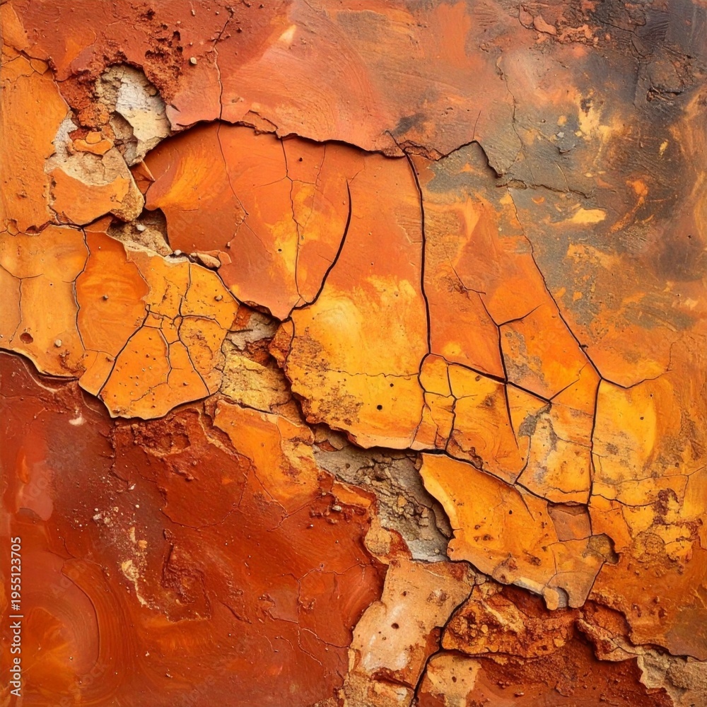 Fototapeta premium Textured Rusted Metal Surface With Cracked Orange and Brown Tones