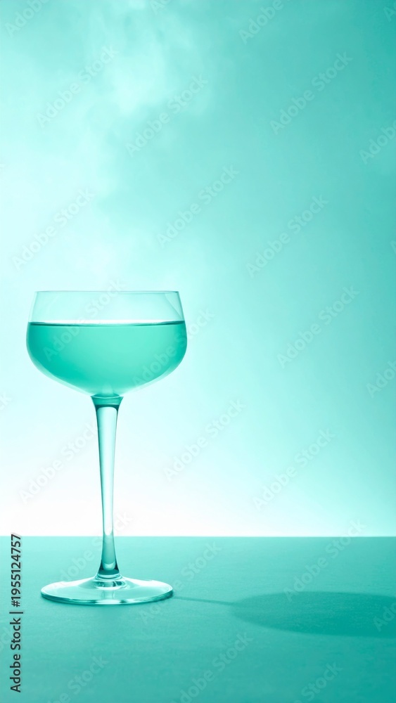 Obraz premium Clear Liquid In A Tall Stem Glass On A Flat Surface With Soft Lighting