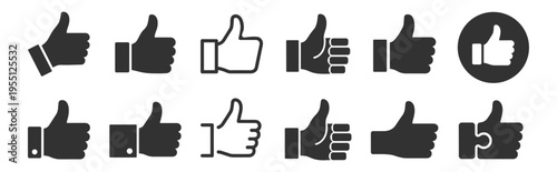 set of thumbs up icons in black and outline styles isolated on transparent background
