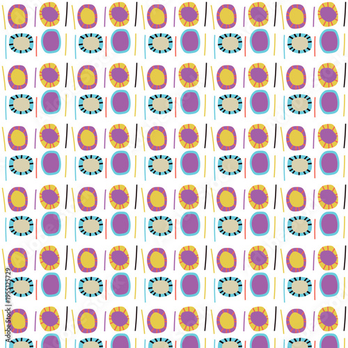 Abstract pattern with uneven circles and stripes.