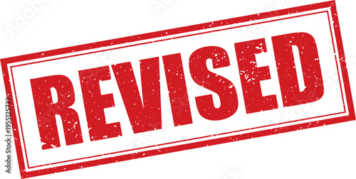 Red Revised Rubber Stamp Sign Mark Word Text Written in Reverse Grunge Vector in Grunge Border in Transparent Background, Svg, Png