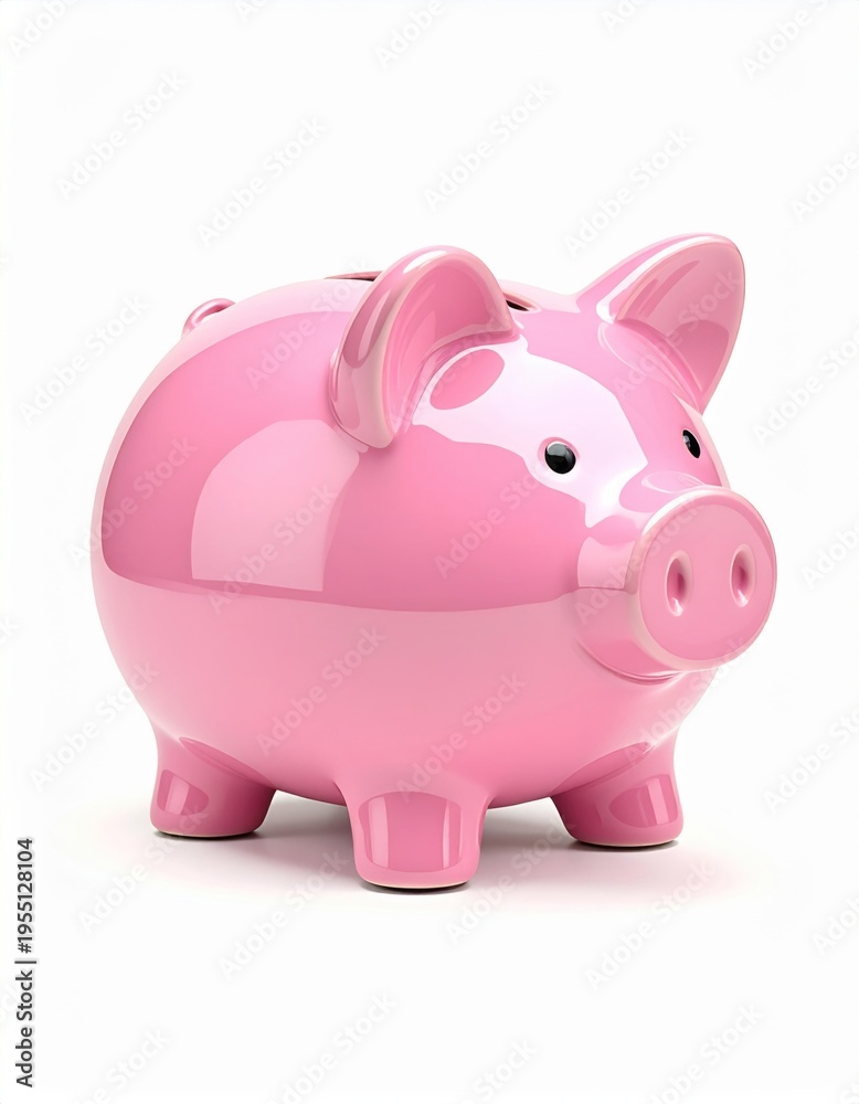 Fototapeta premium Glossy Pink Piggy Bank On White Background Isolated