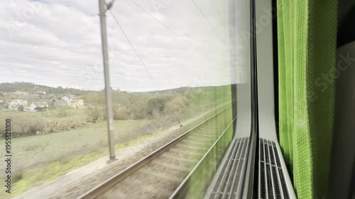 View from inside a moving train of portugal sights 