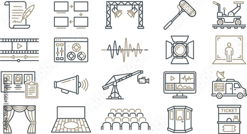 Collection of twenty film production icons representing diverse cinematic equipment and industry concepts