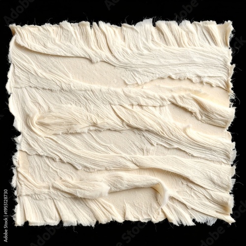 Textured cream fabric with frayed edges and layered effect studio shot