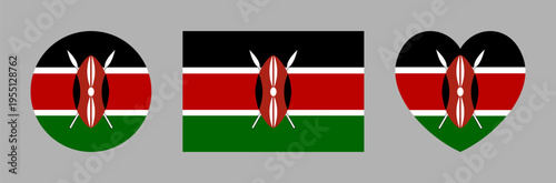 Photos National flag of Kenya rectangular, heart shaped, round icons