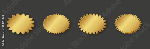 Golden foil badge with glossy metallic finish and star detail. Elegant round sticker seal for discounts, pricing labels and premium sale design