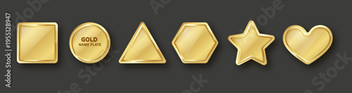 Premium golden plaque with ornate frame design. Luxury metal nameplate featuring elegant borders and realistic brass texture for awards and certificates.