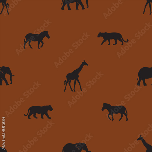 Seamless pattern with silhouettes of African wild animals