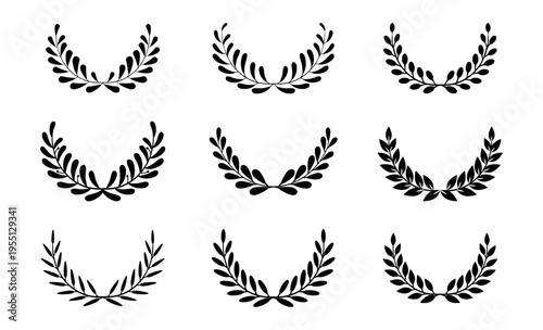 Laurel wreath icon, award symbol with leaf and branch in a circle