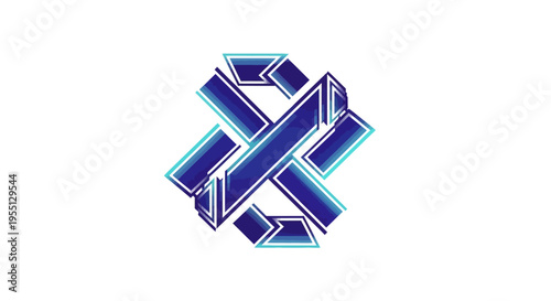 Dynamic abstract geometric intertwined blue and cyan logo concept with modern architectural lines, representing digital connection and innovative progress