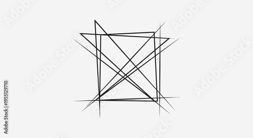 Abstract Geometric Art A Dynamic Sketch of Intersecting Lines and Squares on a White Background, Minimalist Design