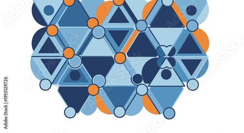 Abstract Geometric Pattern with Blue, Orange, and Teal Triangles and Circles - A Visual Exploration of Form and Color