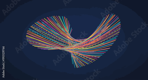 Dynamic abstract visualization with a vibrant spectrum of intertwining lines, creating a mesmerizing digital art composition against a dark background