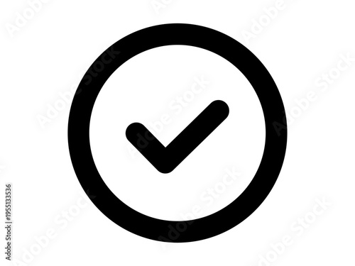 Black Check Mark in Circle Icon – Bold Tick Approval Symbol, Success Checkmark Vector on Transparent Background