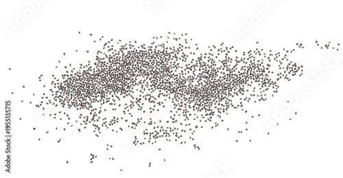 Closeup poppy seeds flying, isolated on white background, clipping path, transparency