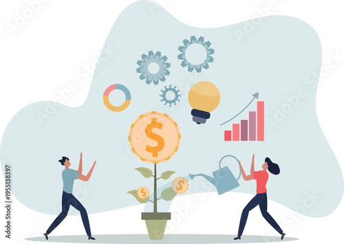 Business plan strategy with profit growth and development.person's life situation and his activities.