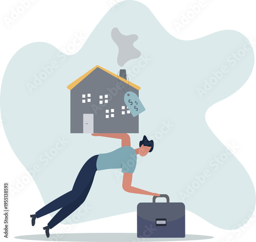 Overpay in real estate and house mortgage, too much invest or expense to pay for debt and loan in economic crisis concept.person's life situation and his activities.