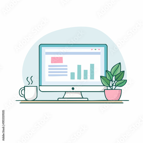 Moderner minimalistischer Home-Office Arbeitsplatz Vektor