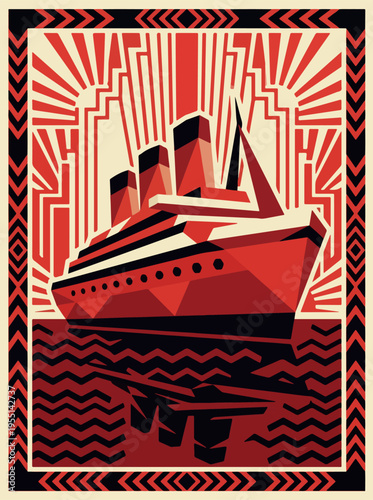 Geometric ocean liner travel poster illustration