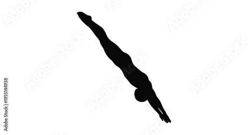 Silhouette of a diver in mid air performing a streamlined diving pose
