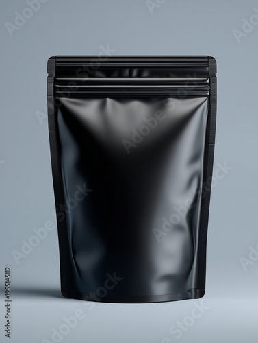 Black doypack mockup blank mylar bag packaging on minimal background