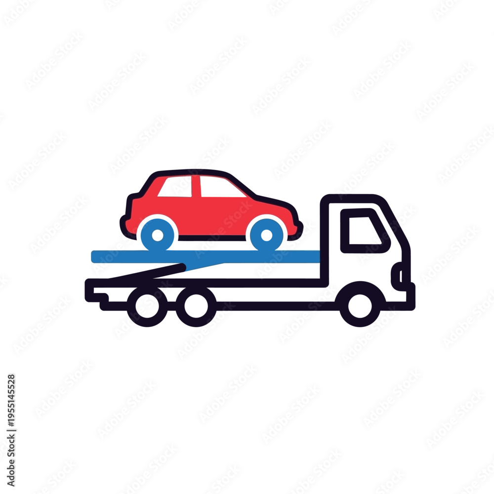 Fototapeta premium Tow truck carrying red car breakdown service icon