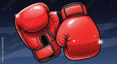 Two bright red boxing gloves on a dark background