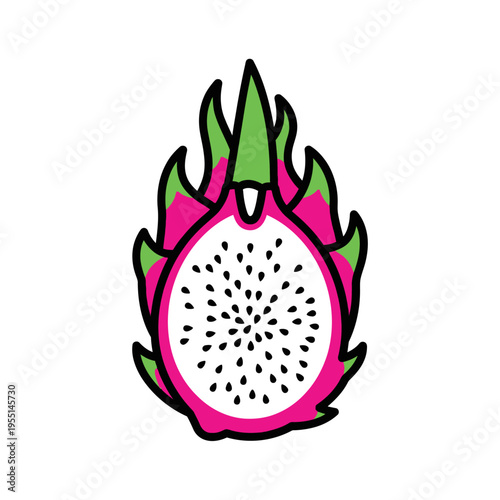 Vibrant half dragon fruit isolated on white background