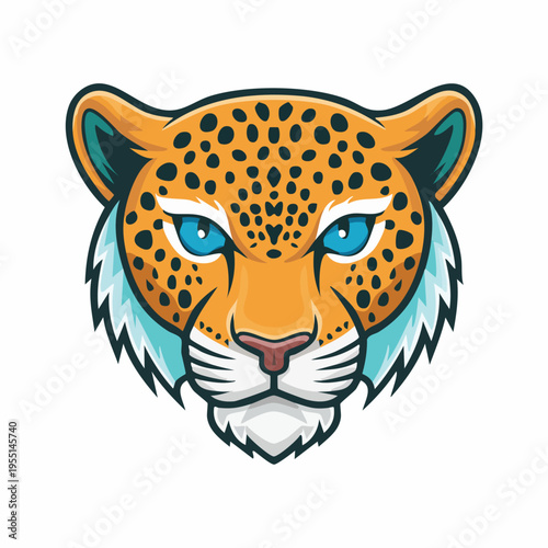 Vibrant leopard head mascot illustration with blue eyes