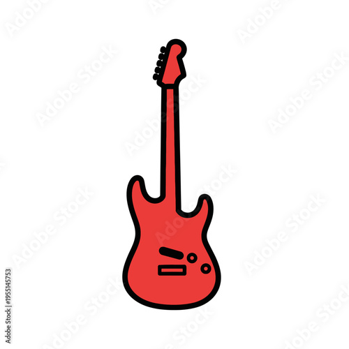 Vibrant red electric guitar cartoon illustration for music design