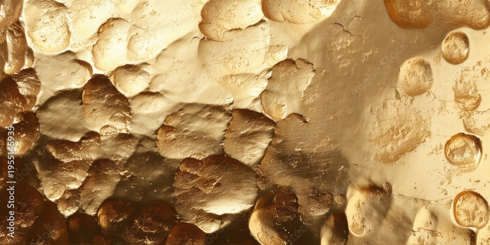 Obraz premium Rough gold surface, textured metal. Dark background emphasizes golden bumps, creating dramatic contrast. Light plays across uneven form.
