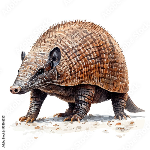 Armadillo, delicate painting watercolor vector with vivid brush accents, isolated on a white background.