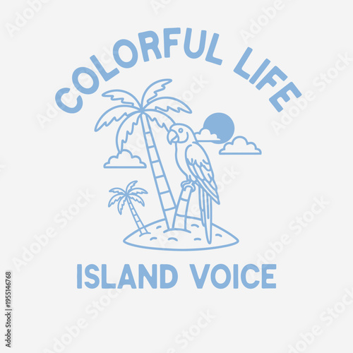 Colorful parrot on island beach.