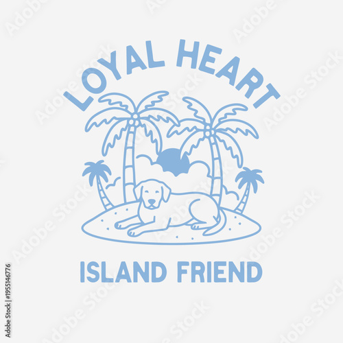 Dog Lying on Island with Palms.