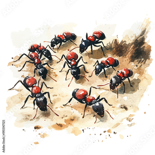 watercolor of Ant Farm, hand-drawn, isolated on a white background.