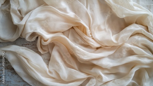 Cream fabric draped on wood elegant textile background