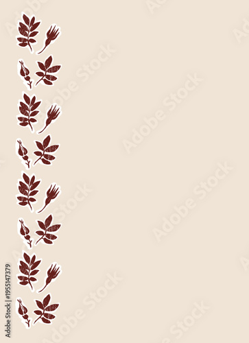 Hand drawn floral edging border on printable blank card with copy space for own text. Black and white minimal isolated vector element greetings card, social media edge, wildflower filigree decor