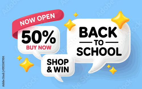 Back to school sale promotion with discount offer and shopping incentive  now open