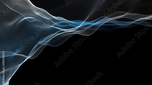 Futuristic video animation with particle wave object in slow motion and space for text, 4096x2304 loop 4K