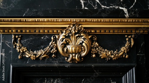 Golden ornament on black marble
