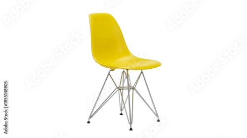 Vibrant Yellow Eames Chair On Metallic Eiffel Legs Isolated On Black Background For Interior Design Concepts