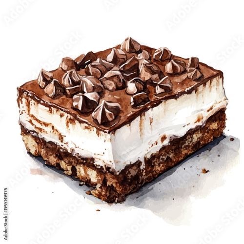watercolor of Tiramisu draw, isolated on a white background.
