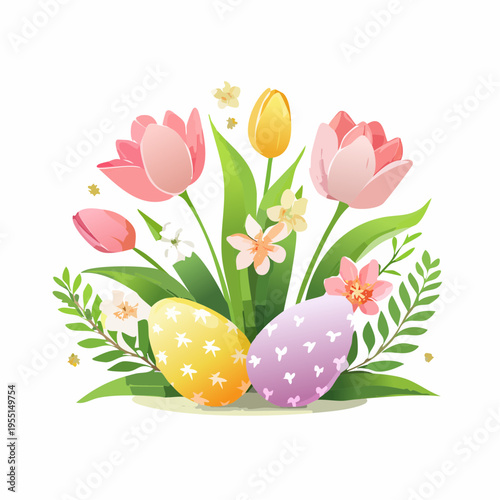 Frühlingsblumen mit Ostereiern