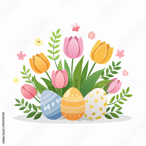 Frühlingsblumen mit Ostereiern